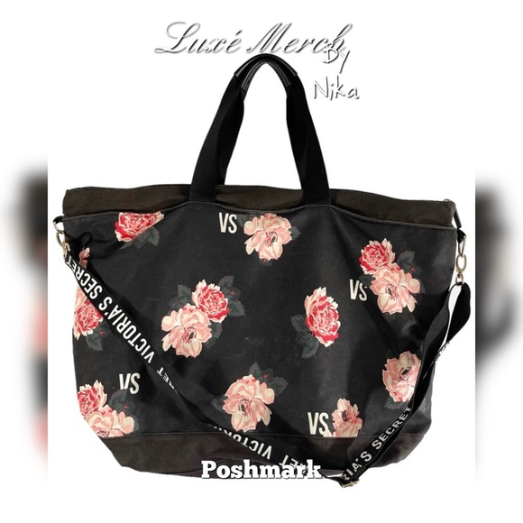 Victoria’s Secret Black with Pink Floral Duffle/Travel/Weekender Bag - Picture 3 of 4
